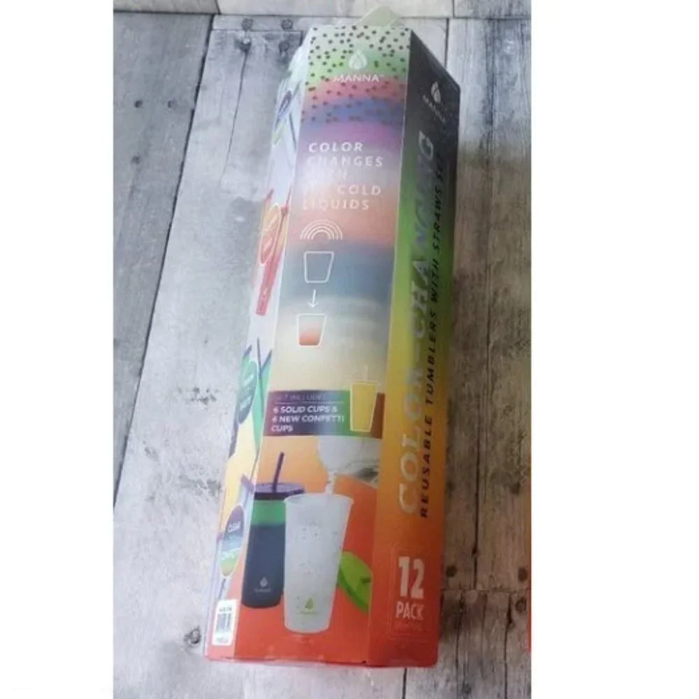 NWT - Manna Color Changing Confetti Plastic Tumblers 24oz, Set of 12
